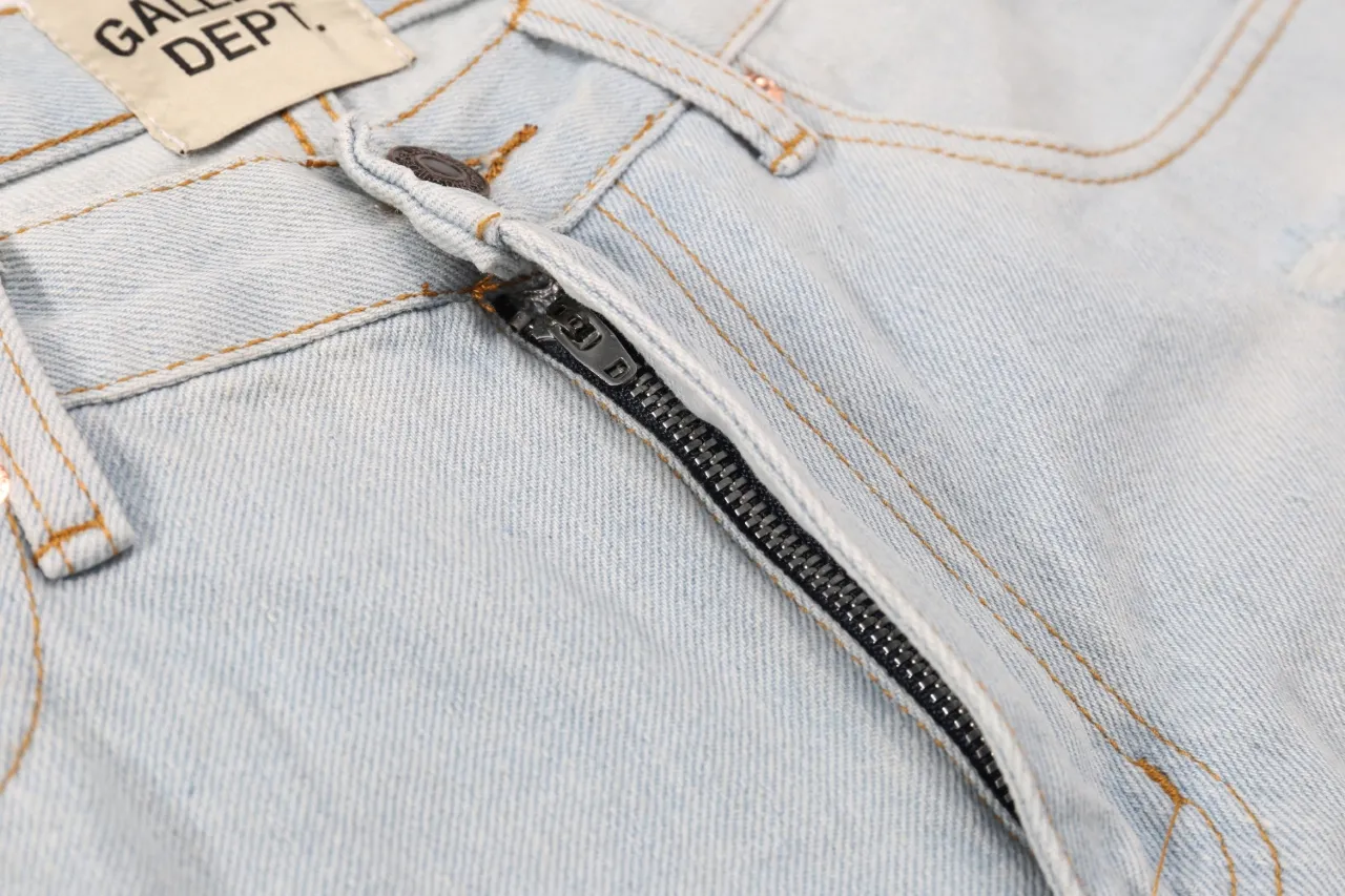 656#Gallery Dept New style ripped, knife-cut, washed, blue bootcut jeans, blue spliced ​​denim trousers, fashionable trousers, casual and versatile trousers, blue S~XL P250